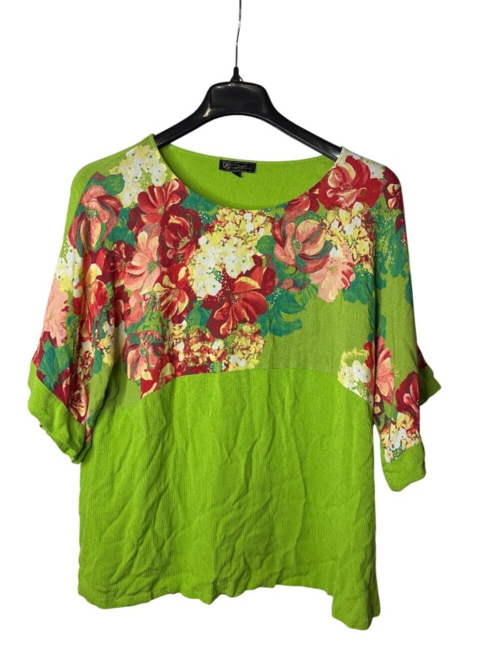 DG2 Diane Gillman Tunic Top Blouse Size L Abstract Floral Green Multicolor Rayon